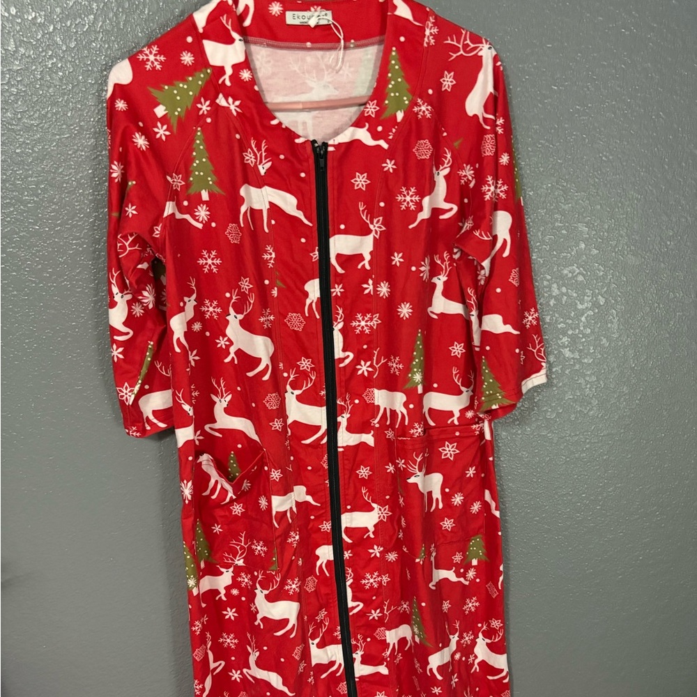 Festive Red Reindeer Pajama Dress